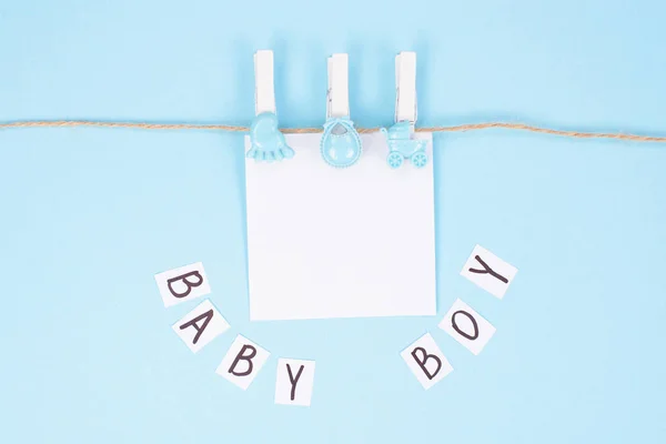 Biglietto d'invito per il concetto di baby shower. Piano sopra l'angolo alto vi — Foto Stock