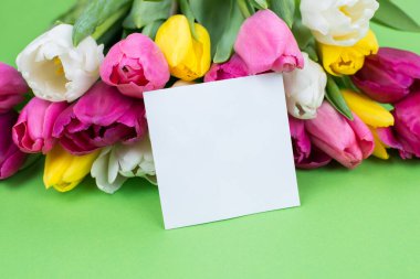 Merhaba bahar konsepti. Küçük kağıt kartın kırpılmış yakın plan fotoğrafı