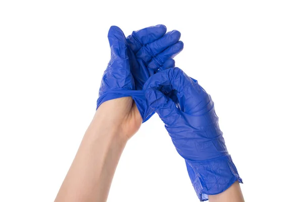 Foto Del Médico Quitándose Los Guantes Protectores Desechables Aislados Sobre — Foto de Stock