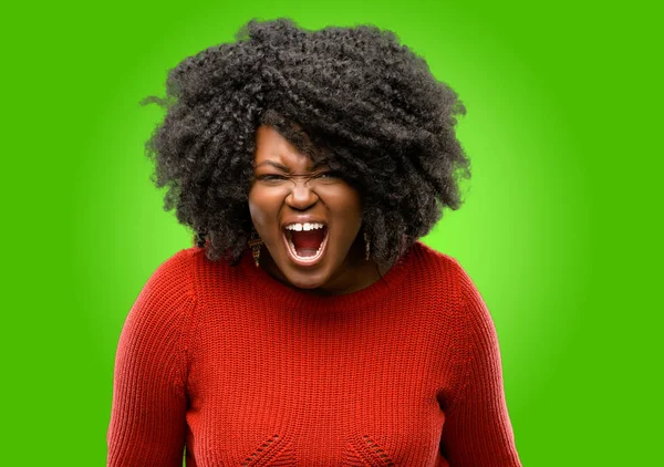 Bela Mulher Africana Estressante Aterrorizada Pânico Gritando Exasperada Frustrada Gesto — Fotografia de Stock