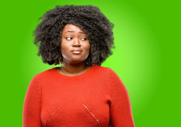 Beautiful African Woman Having Skeptical Dissatisfied Look Expressing Distrust Skepticism — Stock Photo, Image