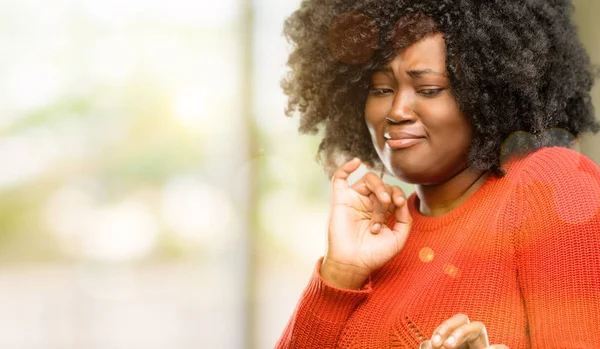 Beautiful African Woman Disgusted Angry Keeping Hands Stop Gesture Defense — Stock Photo, Image