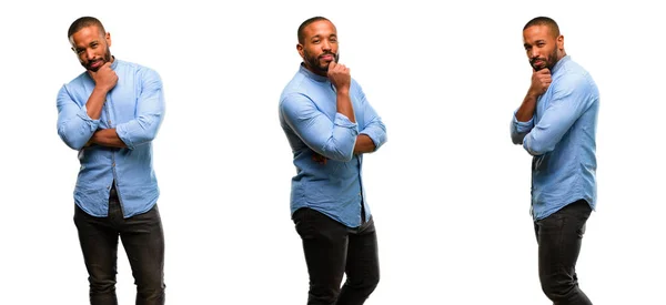 African American Man Beard Thinking Thoughtful Smart Face — Stock Photo, Image