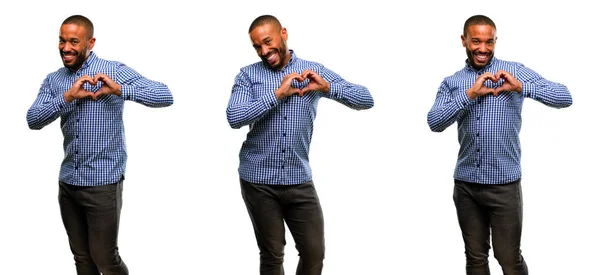 African American Man Beard Happy Showing Love Hands Heart Shape — Stock Photo, Image