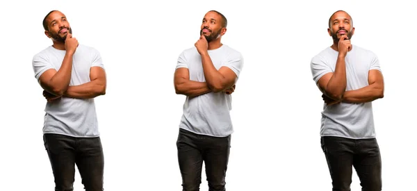 African American Man Beard Thinking Looking Expressing Doubt Wonder — Stock Photo, Image