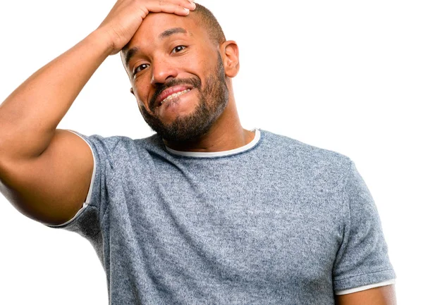 African American Man Beard Terrified Nervous Expressing Anxiety Panic Gesture — Stock Photo, Image