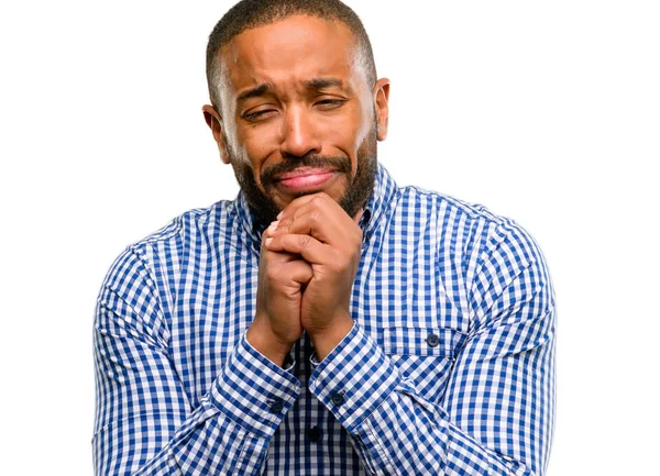 African American Man Met Baard Huilen Depressief Vol Verdriet Uiten — Stockfoto