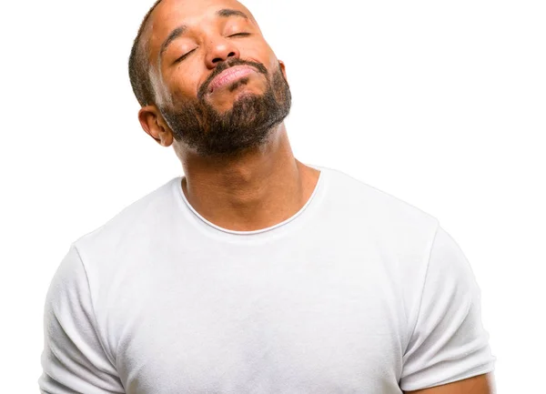African American Man Met Baard Met Slaperige Expressie Overwerkt Geïsoleerde — Stockfoto