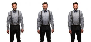 Orta yaş adam, sakal ve papyon ve üzgün üzgün ifadeyle, mutsuz