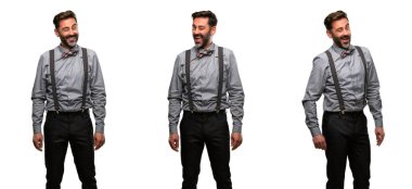 Orta yaş adam, sakal ve papyon gözleri mutlu hareketi ile yanıp sönen