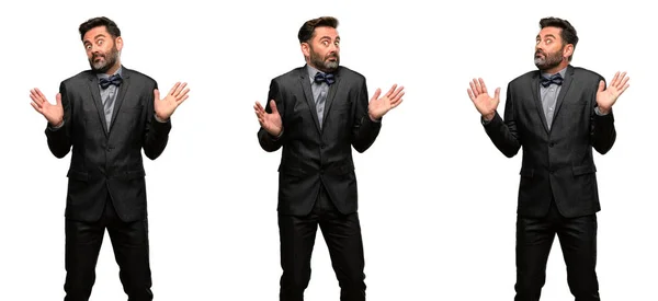 Middle Age Man Beard Bow Tie Doubt Expression Confuse Wonder — Stock Photo, Image