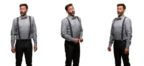 Middle Age Man Beard Bow Tie Expressing Love Blows Kiss — Stock Photo, Image