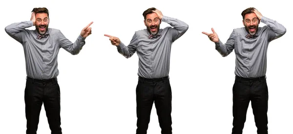 Middelbare Leeftijd Man Met Baard Strikje Weg Zijde Met Zijn — Stockfoto