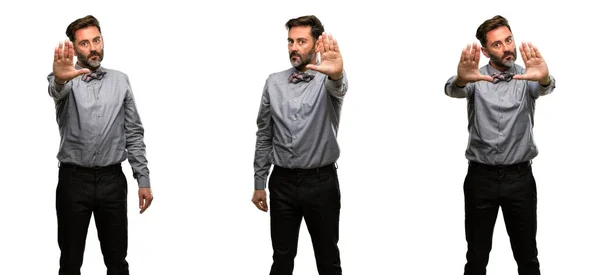 Middle Age Man Beard Bow Tie Annoyed Bad Attitude Making — Stock Photo, Image