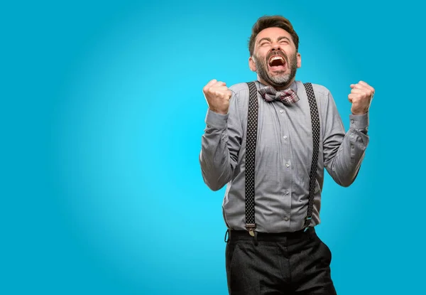 Homem Meia Idade Com Barba Gravata Arco Feliz Animado Expressando — Fotografia de Stock