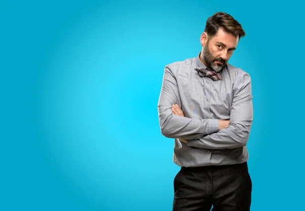 Middle Age Man Beard Bow Tie Irritated Angry Expressing Negative — Stock Photo, Image