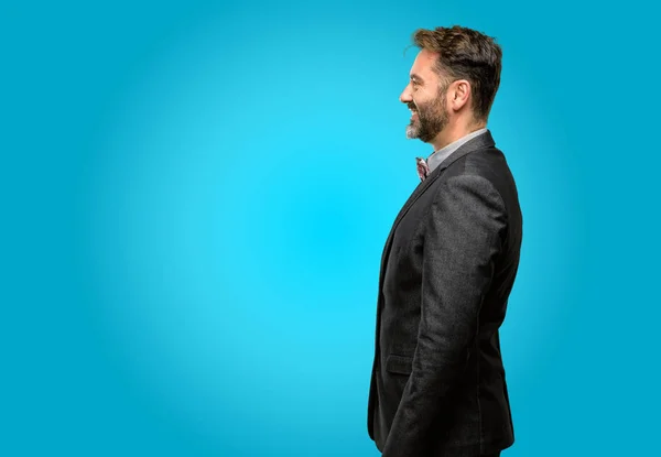 Middle Age Man Beard Bow Tie Side View Portrait — Stock Photo, Image