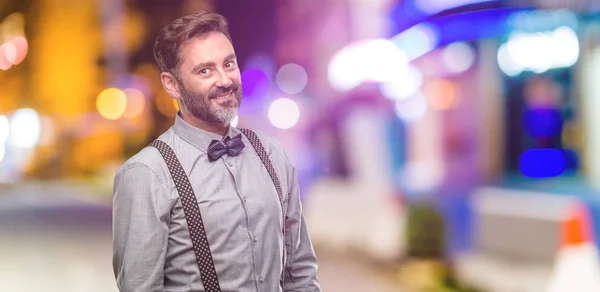 Middle Age Man Beard Bow Tie Confident Happy Big Natural — Stock Photo, Image