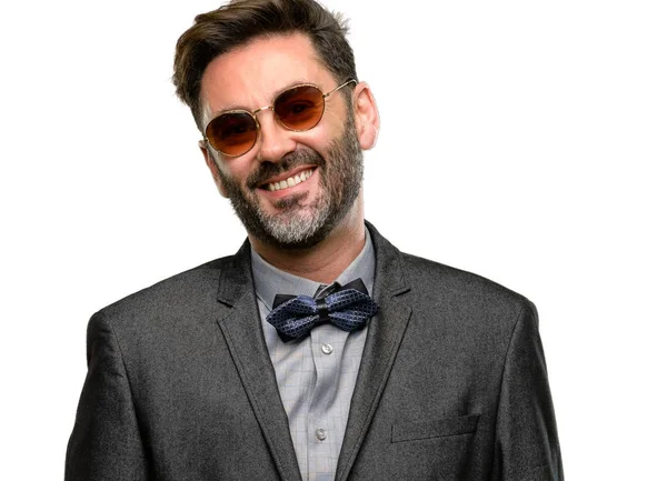 Middle Age Man Beard Bow Tie Confident Happy Big Natural — Stock Photo, Image