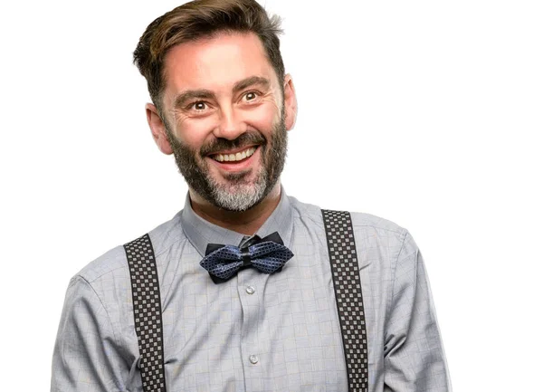 Mann Mittleren Alters Mit Bart Und Fliege Selbstbewusst Und Glücklich — Stockfoto