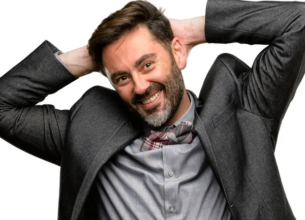 Middle Age Man Beard Bow Tie Confident Happy Big Natural — Stock Photo, Image