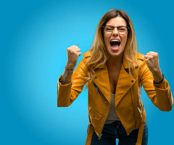 Beautiful Young Woman Happy Excited Celebrating Victory Expressing Big Success — Stock Photo, Image