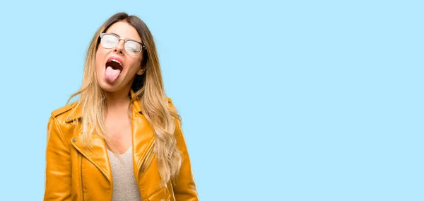 Beautiful Young Woman Feeling Disgusted Tongue Out — Stock Photo, Image