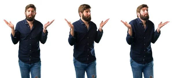 Joven Con Expresión Duda Barba Concepto Confuso Maravilloso Futuro Incierto — Foto de Stock