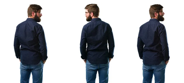Young Man Beard Backside Rear View Isolated White Background — Stock Photo, Image