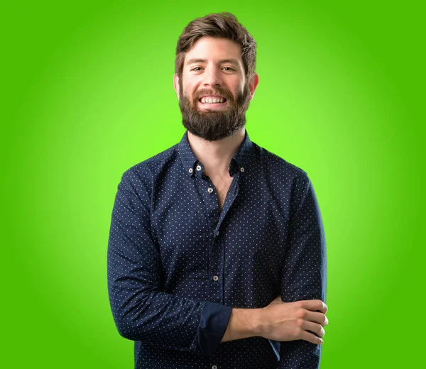 Young Hipster Man Big Beard Confident Happy Big Natural Smile — Stock Photo, Image