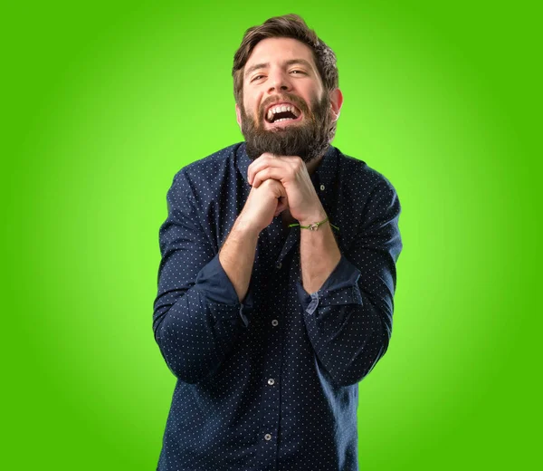 Young Hipster Man Big Beard Confident Happy Big Natural Smile — Stock Photo, Image