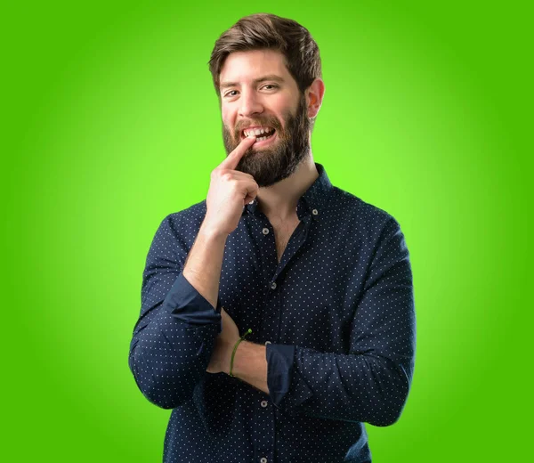 Young Hipster Man Big Beard Confident Happy Big Natural Smile — Stock Photo, Image