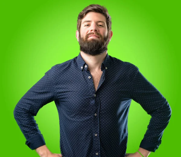 Young Hipster Man Big Beard Confident Happy Big Natural Smile — Stock Photo, Image