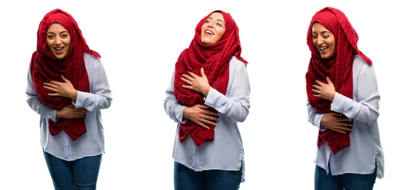 Arab Visel Hidzsáb Magabiztos Boldog Egy Nagy Természetes Mosoly Nevetés — Stock Fotó