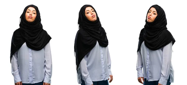 Arab Woman Wearing Hijab Sleepy Expression Being Overworked Tired Isolated — Stock Photo, Image