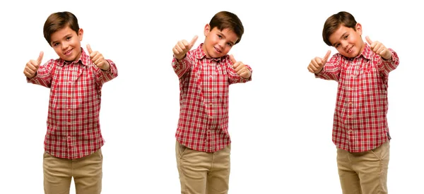 Handsome Toddler Child Green Eyes Stand Happy Positive Thumbs Approving — Stock Photo, Image