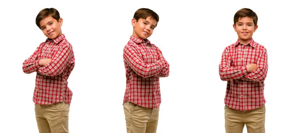 Handsome Toddler Child Green Eyes Crossed Arms Confident Happy Big — Stock Photo, Image