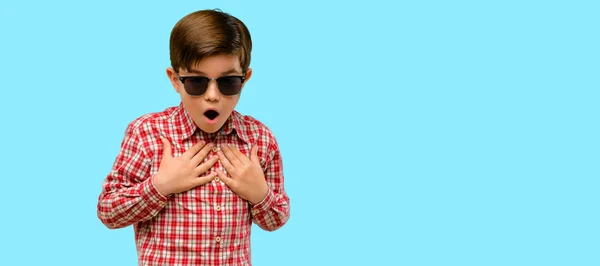 Handsome Toddler Child Green Eyes Happy Surprised Cheering Expressing Wow — Stock Photo, Image