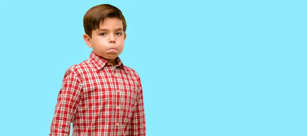 Handsome Toddler Child Green Eyes Puffing Out Cheeks Having Fun — Stock Photo, Image