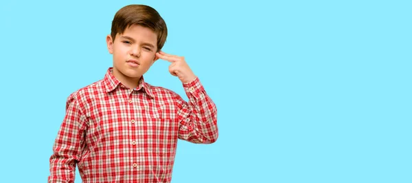 Handsome Toddler Child Green Eyes Unhappy Making Suicide Gesture Tired — Stock Photo, Image