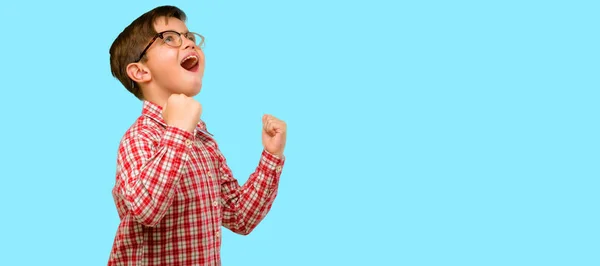 Handsome Toddler Child Green Eyes Happy Excited Expressing Winning Gesture — Stock Photo, Image