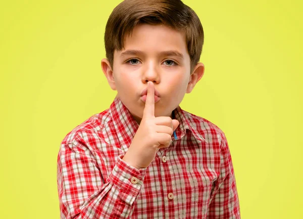 Handsome Toddler Child Green Eyes Index Finger Lips Ask Quiet Royalty Free Stock Images