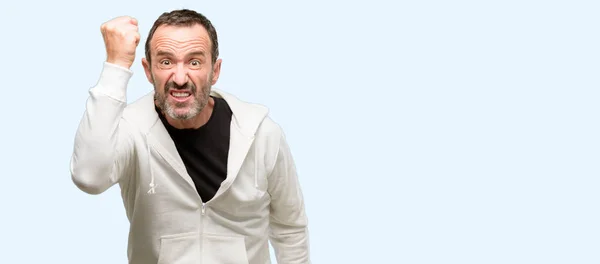 Middle Age Man Wearing Sportswear Irritated Angry Expressing Negative Emotion — Stock Photo, Image