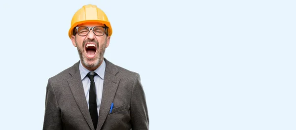 Senior Architect Engineer Stressful Terrified Panic Shouting Exasperated Frustrated Unpleasant — Stock Photo, Image