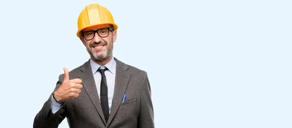 Senior Architect Engineer Smiling Broadly Showing Thumbs Gesture Camera Expression — Stock Photo, Image