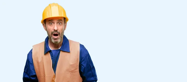 Senior Engineer Man Construction Worker Scared Shock Expressing Panic Fear — Stock Photo, Image