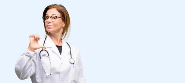 Doctor Woman Medical Professional Proud Excited Arrogant Pointing Victory Face — Stock Photo, Image