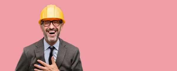 Arquitecto Senior Ingeniero Seguro Feliz Con Una Gran Sonrisa Natural — Foto de Stock