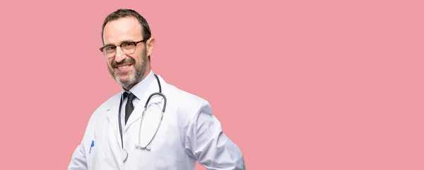 Läkare Ledande Man Medicinsk Professionell Självsäker Och Glad Med Ett — Stockfoto