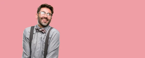 Homem Meia Idade Com Barba Gravata Arco Confiante Feliz Com — Fotografia de Stock